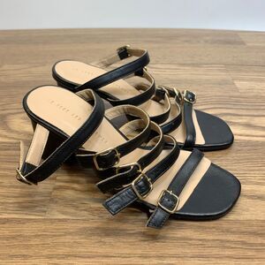 An Hour And A Shower Black Buckle Strappy Moto Leather Slides Sandals 35 - 5